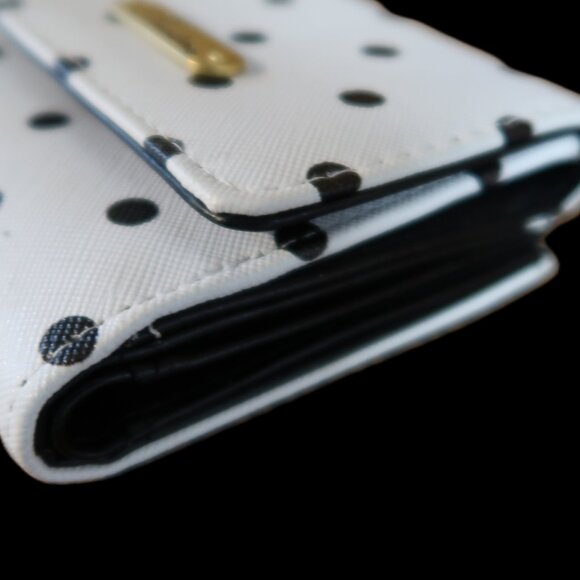 Woman's Buxton Wallet Black and White Dotted Gold Tone Hardware Small - Picture 4 of 6